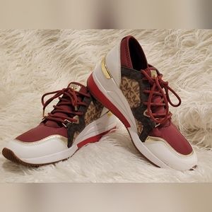 Michael Kors Liv Trainer Women's MK Signature Brandy Multi Wedge Sneakers, 6.5